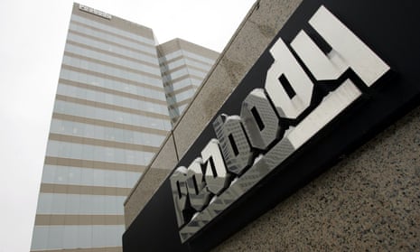 This Jan. 27, 2009 file photo shows the Peabody Energy headquarters building in St. Louis. The bankruptcy filing of Peabody Energy raises yet more questions about the ability of financially troubled coal companies to cover the potential cost of filling in mines that close.