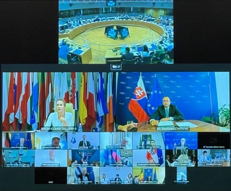 Screengrab of the Foreign Affairs Council on Ukraine and Gaza on 11 August 2025, published by EU’s foreign policy chief Kaja Kallas on X.