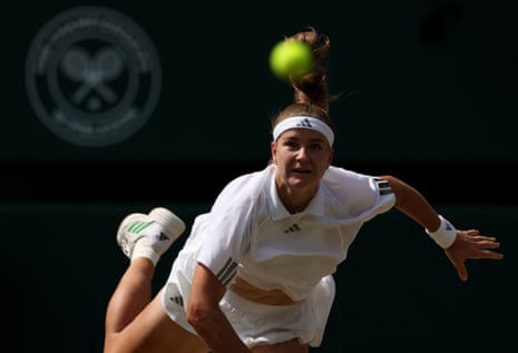 Karolina Muchova with a serve to Coco Gauff.