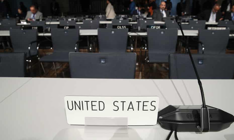 The desk of the US delegation at COP 23 climate change conference  in Bonn