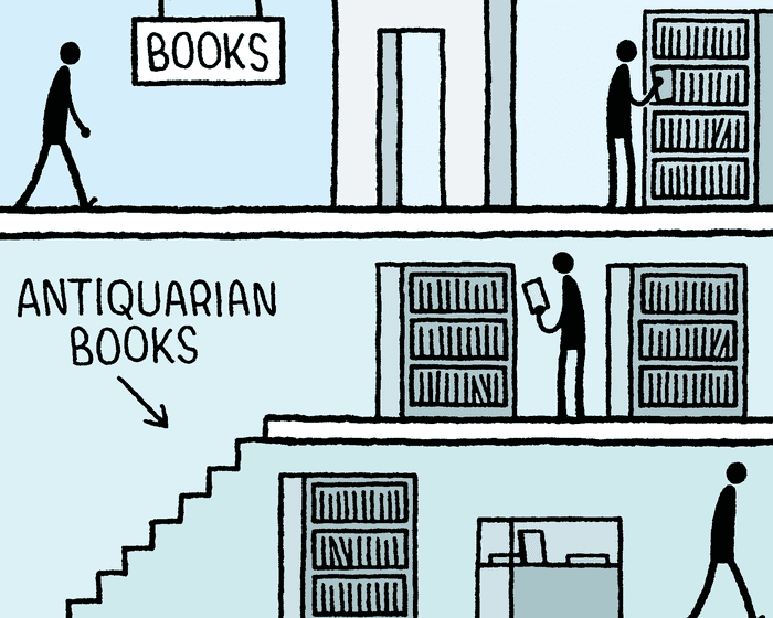 Tom Gauld on the books downstairs – cartoon