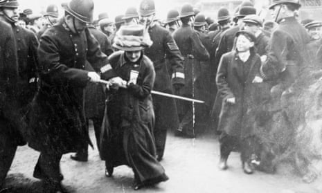 A suffragette struggling with a policeman on 18 November 1910, when a bill that would have extended the franchise to some women was shelved by the prime minister, Herbert Asquith