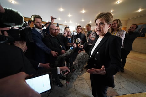 Nicola Sturgeon to the media at Holyrood today.