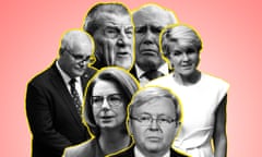 Composite image featuring Scott Morrison, Jeff Kennett, Julia Gillard, John Howard, Kevin Rudd and Julie Bishop