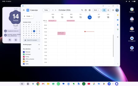 A screenshot of Googlebook OS showing the Google Calendar app.