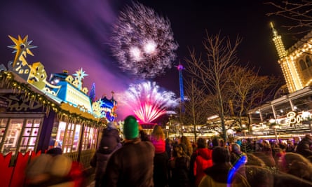 Fireworks show in Tivoli park in New Eve evening on December 31, 2013 in Copenhagen, Denmark