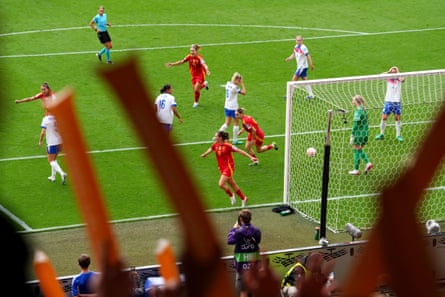 Mariona Caldentey runs away to celebrate after giving Spain the lead in the final.