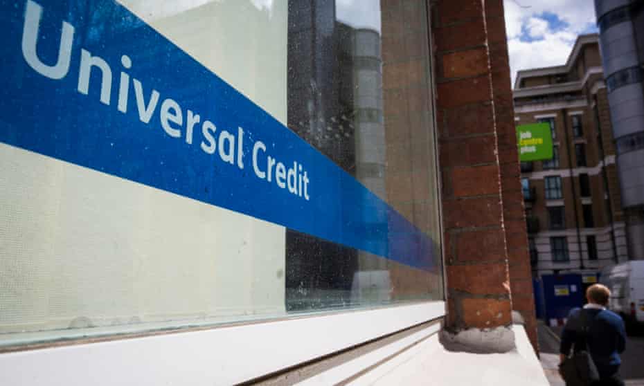 A Universal Credit sign in the window of the Job Centre in Westminster 