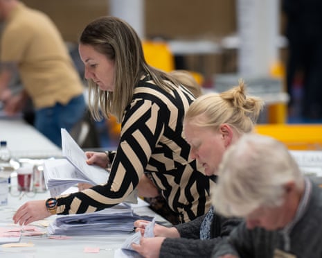 Ballots counting in progress at Caerphilly leisure centre.