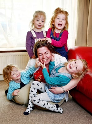 Christine Clark celebrates the fifth birthday of her IVF quadruplets Alexis, Elisha, Caroline and Darcy at their family home in Rotherham, South Yorkshire on 7 April 2018