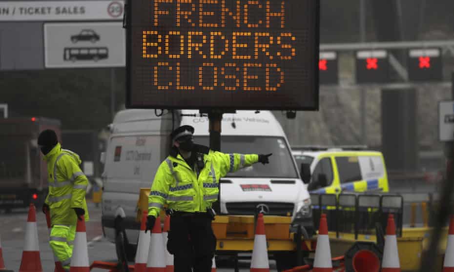 The closed ferry terminal at Dover, with sign reading: 'French borders closed'