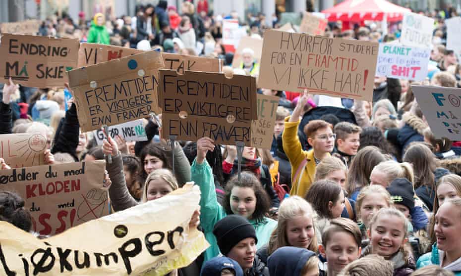 Several thousand schoolchildren hold a climate change protest in Bergen, Norway