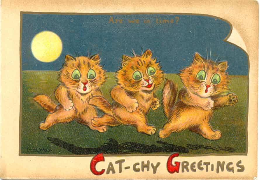 Tarjeta de felicitación de Louis Wain, hacia 1895.