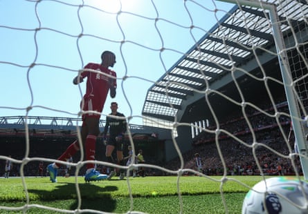 Alexander Isak scores his first Premier League goal at Anfield for Liverpool.