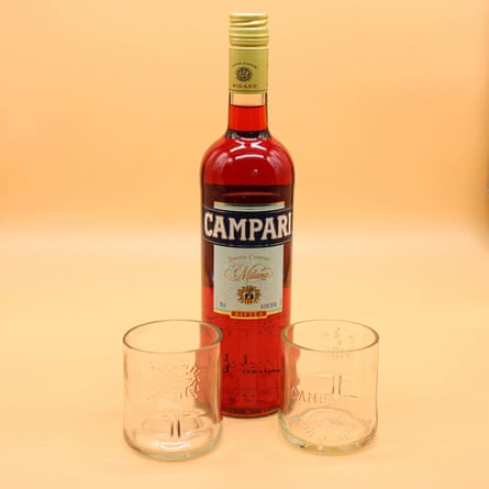 Campari Bottle Glasses, Upcycled Bottle Glasses, Set of 2, Sustainable Drink Ware, Repurposed, Table Stunners, eco-friendly, Best Gift WaxWine