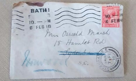 The envelope, which has a Bath postmark and a George V stamp.