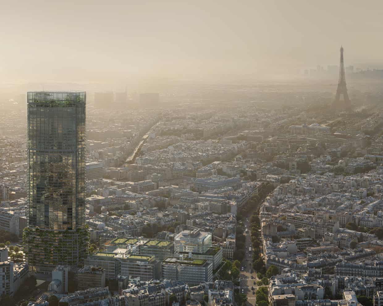 Illustration of the renovated tower in the Paris skyline.