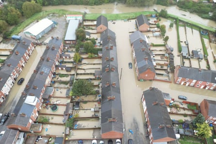 The devastation caused by flooding in Chesterfield in October, seen from above