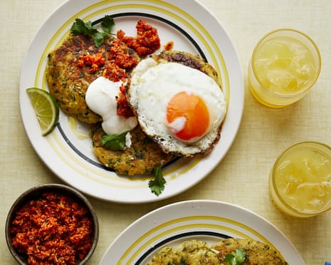 Gurdeep Loyal's masala chickpea-parsnip fritters with coconut sambol.