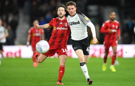 Max Bird (right) in action for Derby against Fulham.