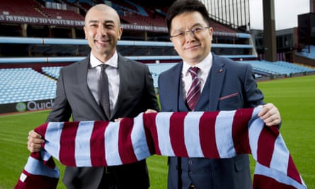 Tony Xia, the new owner and chairman of Aston Villa, right, with manager Roberto Di Matteo.