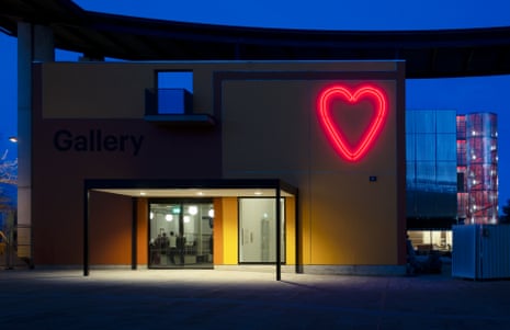MK Gallery, Milton Keynes, with its neon version of the heart motif used to sell the town in its early days.