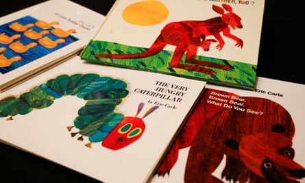 A selection of Eric Carle’s books. He worked in collage, overlaying layers of tissue paper, so creating images in near transparency as well as in deep and multi-layered colours.