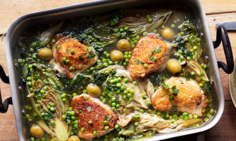 ‘A straightforward dish’: chicken, leeks and lettuce.