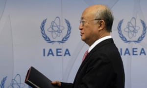 Yukiya Amano, head of the IAEA, at a press conference where he announced the end of the investigation of Iran