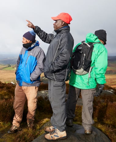 Maxwell Ayamba, centre, with walkers in the Peak District.