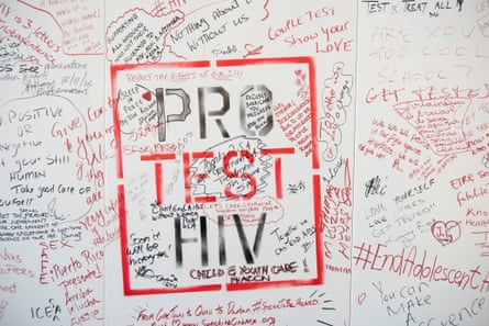 A slogan reading pro test hiv from the 2016 aids conference in Durban