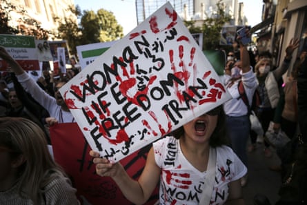 Protests outside the Iranian consulate in Istanbul, Turkey, on Saturday.