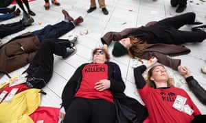 Photographer Nan Goldin with protesters at the V&A, calling for the museum to drop the Sackler name and stop accepting the family’s money.