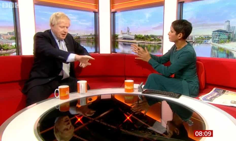 Naga Munchetty and Boris Johnson on the set of BBC Breakfast