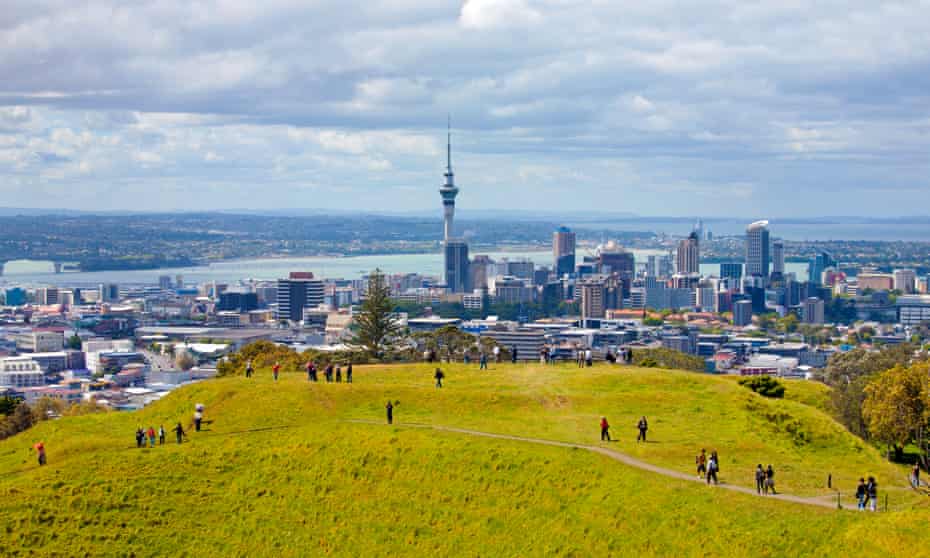 Auckland skyline with Sky Tower from Mount Eden.