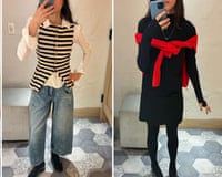 three different pictures from mirror of a woman's outfits