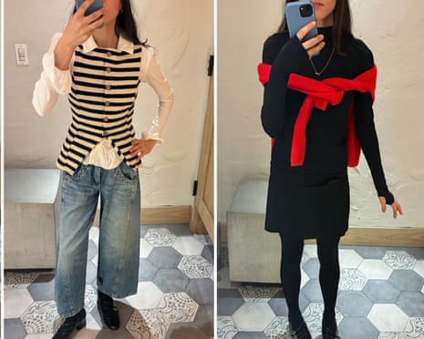 three different pictures from mirror of a woman's outfits