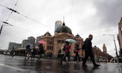Flinders Street Station is seen on a rainy day in Melbourne, Friday, May 11, 2018. A wild and windy night in Melbourne has produced more rain than the entire month of April and it's not over yet. Damaging winds and rain are expected to return on Friday afternoon, with gusts of up to 100km/h across the Melbourne area from about 1pm. (AAP Image/Stefan Postles) NO ARCHIVING