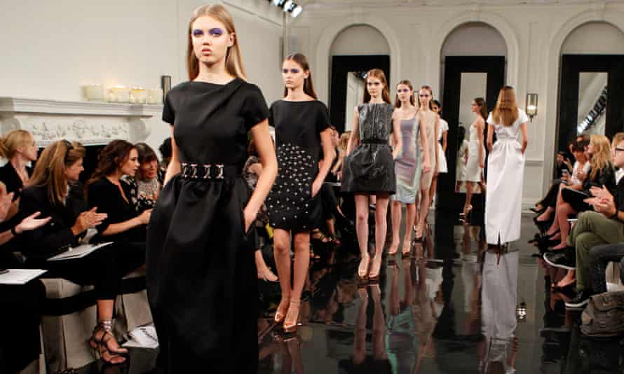 Models on the catwalk for the Victoria Beckham spring 2011 collection.