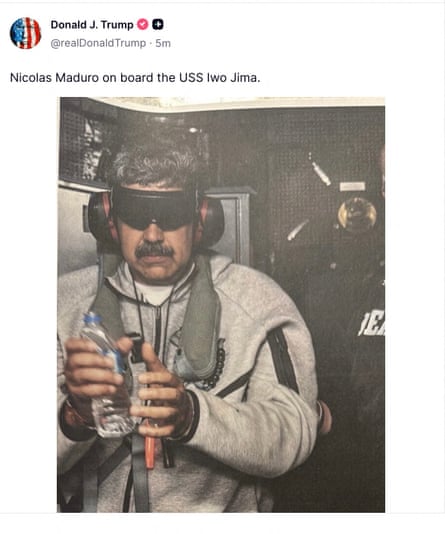Nicolás Maduro with a blindfold and headphones on
