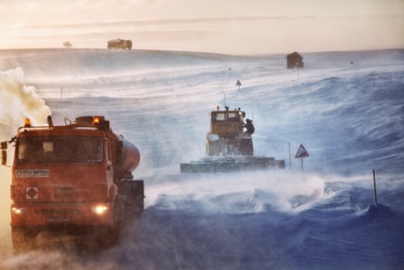 Every winter, workers build ice roads in the tundra to serve gas and oil companies exploring in the Nenets Autonomous Region in the Russian Arctic; and every summer, the roads melt away into the marshland.