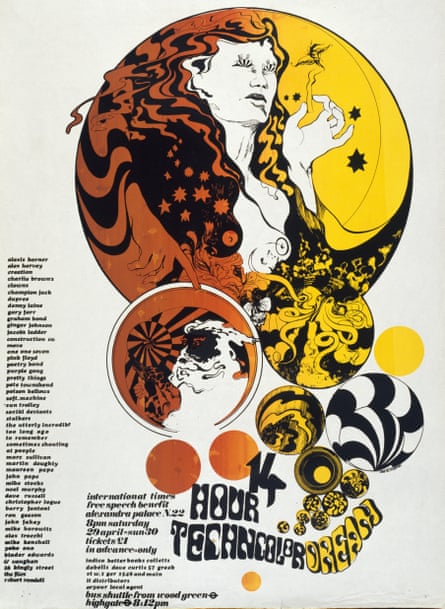 McInnerney’s poster for the 14 Hour Technicolor Dream gig, with its ever-expanding list of bands.