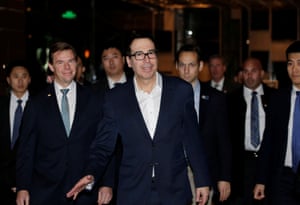 U.S. Treasury Secretary Steven Mnuchin arrives at a hotel in Beijing