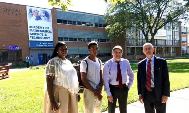 Andrea Jackson, counselor and parent at Osborn Evergreen Academy, with student Jamarria Hall, Mark Rosenbaum, director of Public Counsel, and Michael Kelly, partner at Sidley Austin LLP,