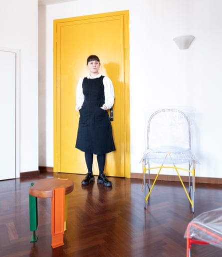 Open door: Letizia Caramia next to a Zhora chair and a Scarpette stool.