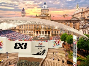 An artist’s impression of the basketball in Victoria Square.