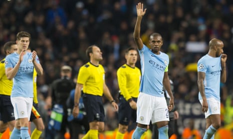 Fernandinho of Manchester City celebrates after the end of the match.
