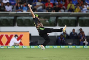 India set Australia 162 to win the first T20 international – live! | Sport 1 Moises Henriques puts down Jadeja before Sundar fell.