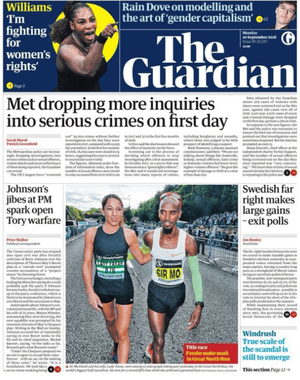 Guardian front page, Monday 10 September 2018