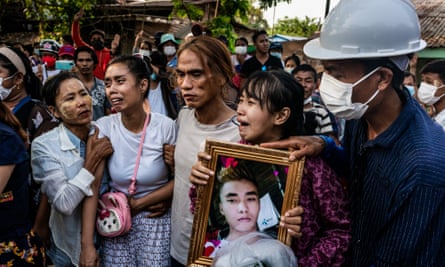 A funeral is held for Chit Min Thu, 25, who was killed in clashes on Thursday in Yangon, Myanmar.
